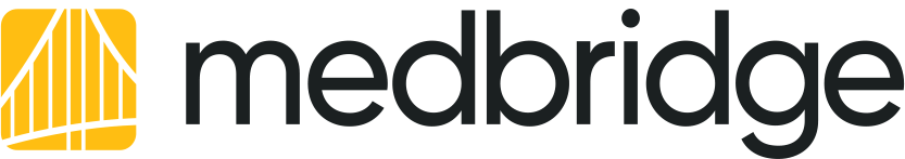Medbridge logo with stylized yellow arches on the left.